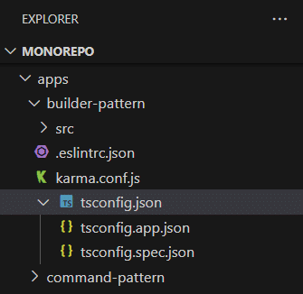 Explorador Visual Studio Code con anidamiento de archivos activado expandido