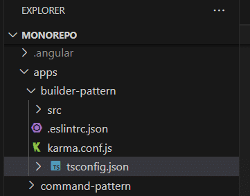 Explorador Visual Studio Code con anidamiento de archivos activado sin expandir