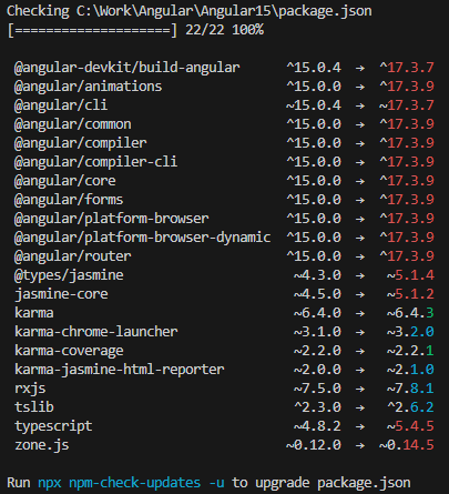 npm-check-updates chequeo de librerías