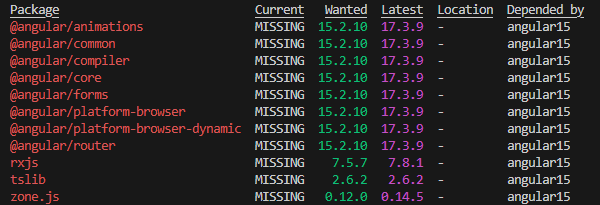 npm outdated sin node_modules