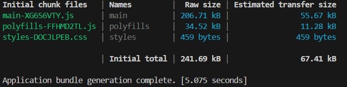 Captura pantalla salida por consola compilación sin optimización css